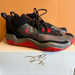 Jordan Men's Black and Red Sneakers one take low top shoes